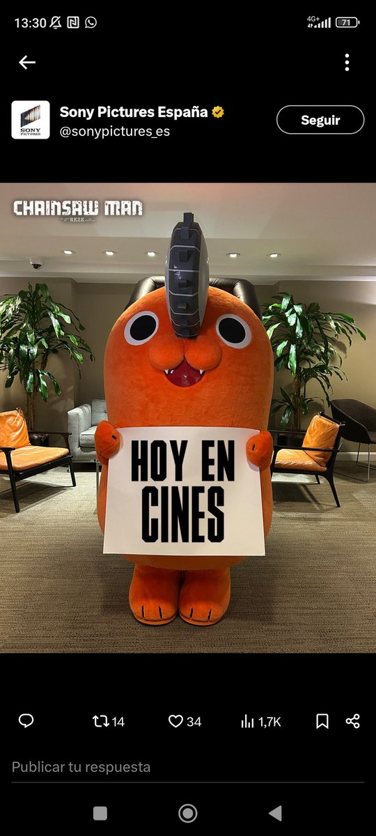 ¡Hoy es el día ! ¿¡Por qué no estáis ya en el cine!? 😱😱😱✨

#ChainsawManMovie