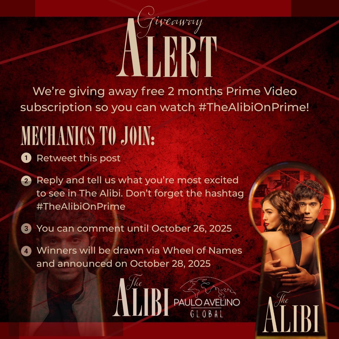 No excuses, PAG fam! You’ll have no alibi for missing #TheAlibi. 👀

Join our giveaway and get a chance to win a free two months Prime Video subscription and let’s all uncover lies and truth in #TheAlibiOnPrime

Here’s how to join:
1️⃣ Retweet this post
2️⃣ Reply and tell us what