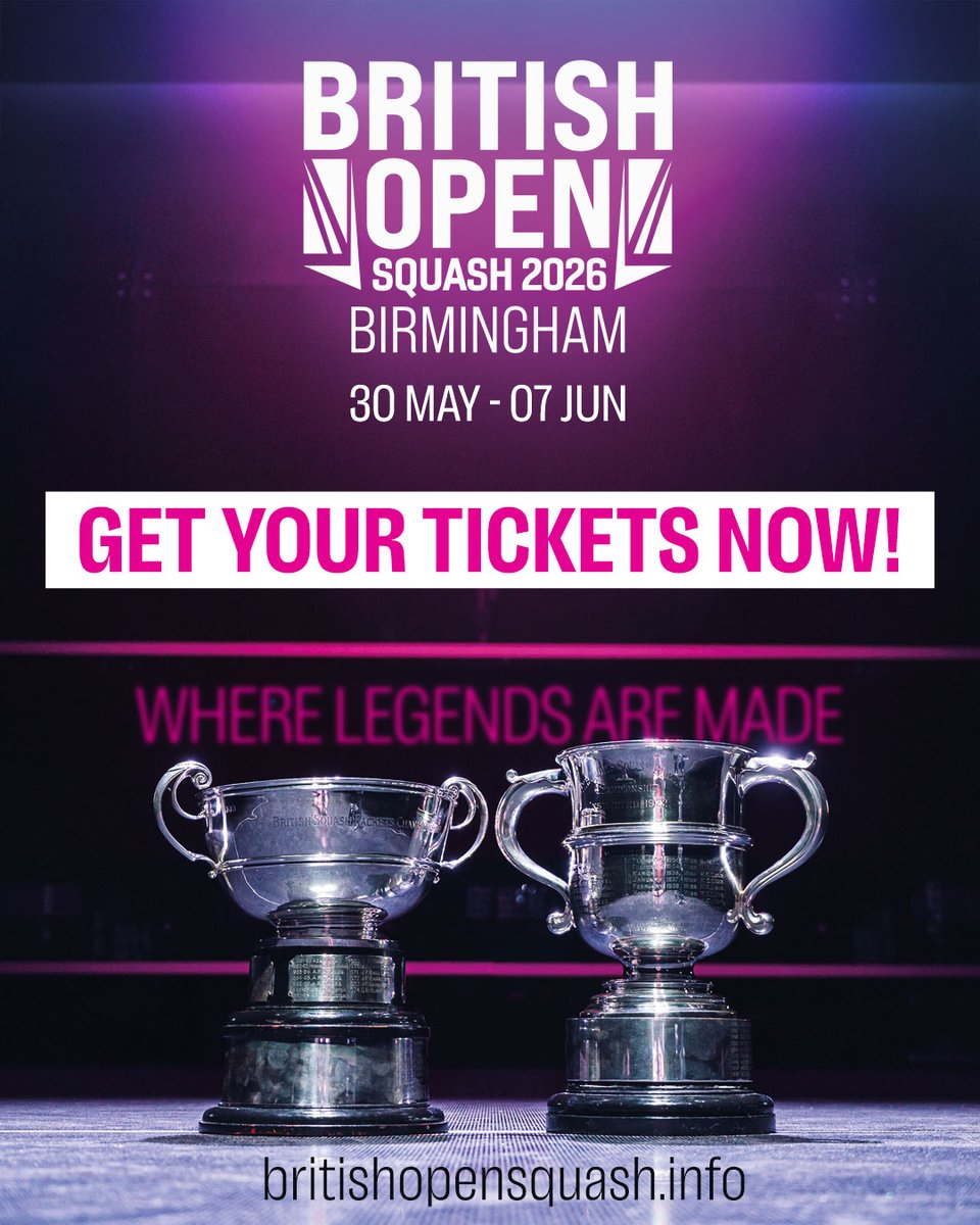 PSASquashTour's tweet image. 🎟️ British Open tickets are selling fast!
Quarter-finals: Still availability!
Semi-Finals: SOLD OUT ❌
Finals: Still availability! 🏆👀
Get your tickets here! 👇
tinyurl.com/y3pntaw9
#psasquashtour
