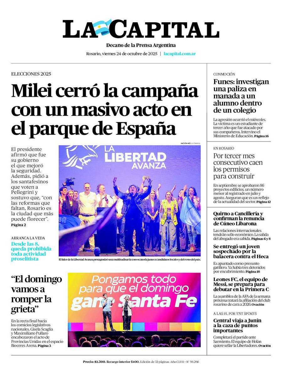fuerzapatriaSFE's tweet photo. El escenario de tercios según la tapa  de  @lacapital 

¿Entienden la razón por la cual @maxipullaro se siente con derecho a maltratar periodistas al aire?

Porque usa la plata de tus impuestos o la de los sueldos que te congela en pagar propaganda

El domingo es con @carentepp https://t.co/FMHnfo1YxL