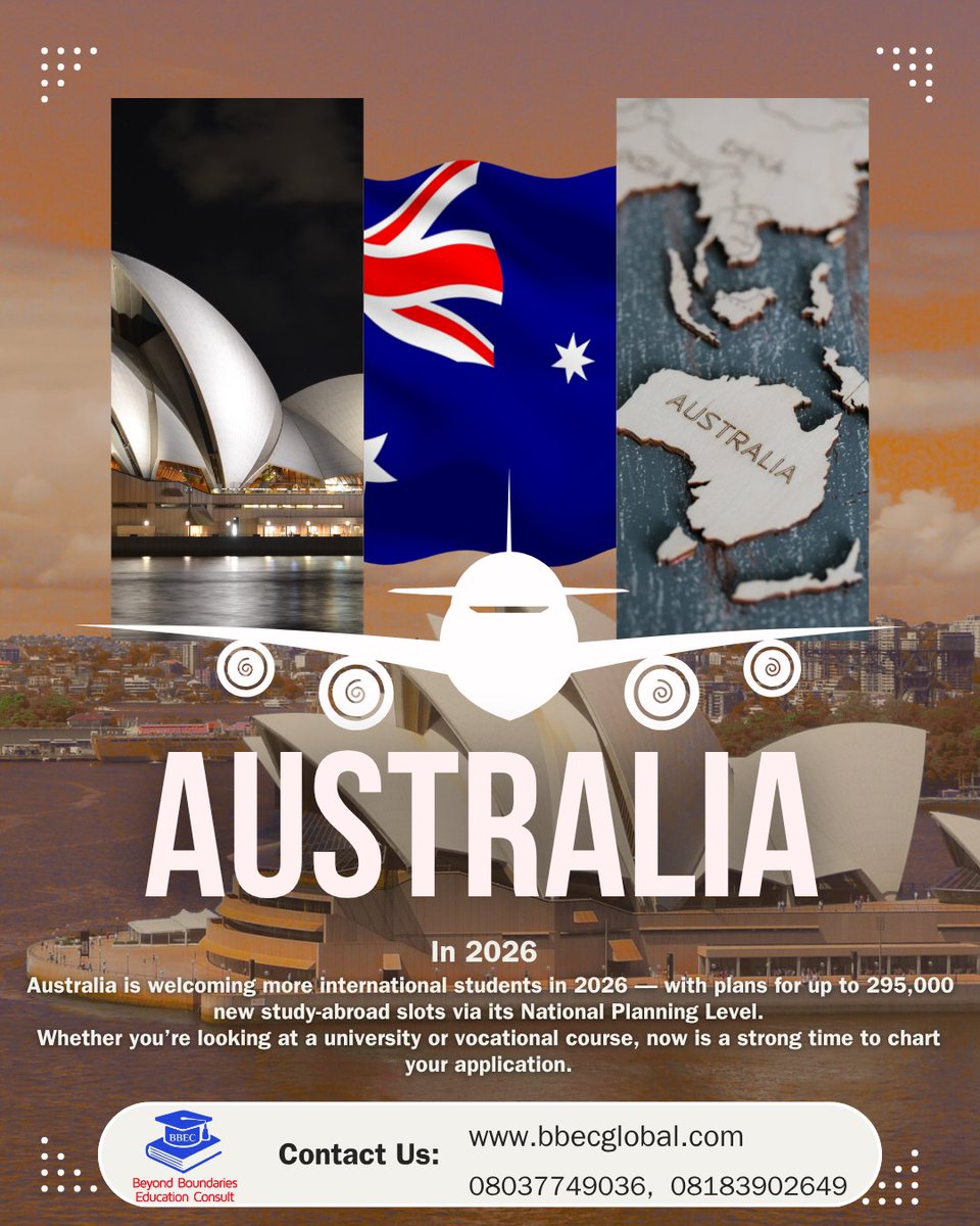 bbecglobal's tweet photo. Australia is welcoming more international students in 2026 — with plans for up to 295,000 new study-abroad slots via its National Planning Level.
#BBECglobal
#StudyAbroad 
#UK #USA #Canada #Ireland #Malta #Lithuania #France #Australia #Germany #Spain #EU https://t.co/Hf6qE4OG1V
