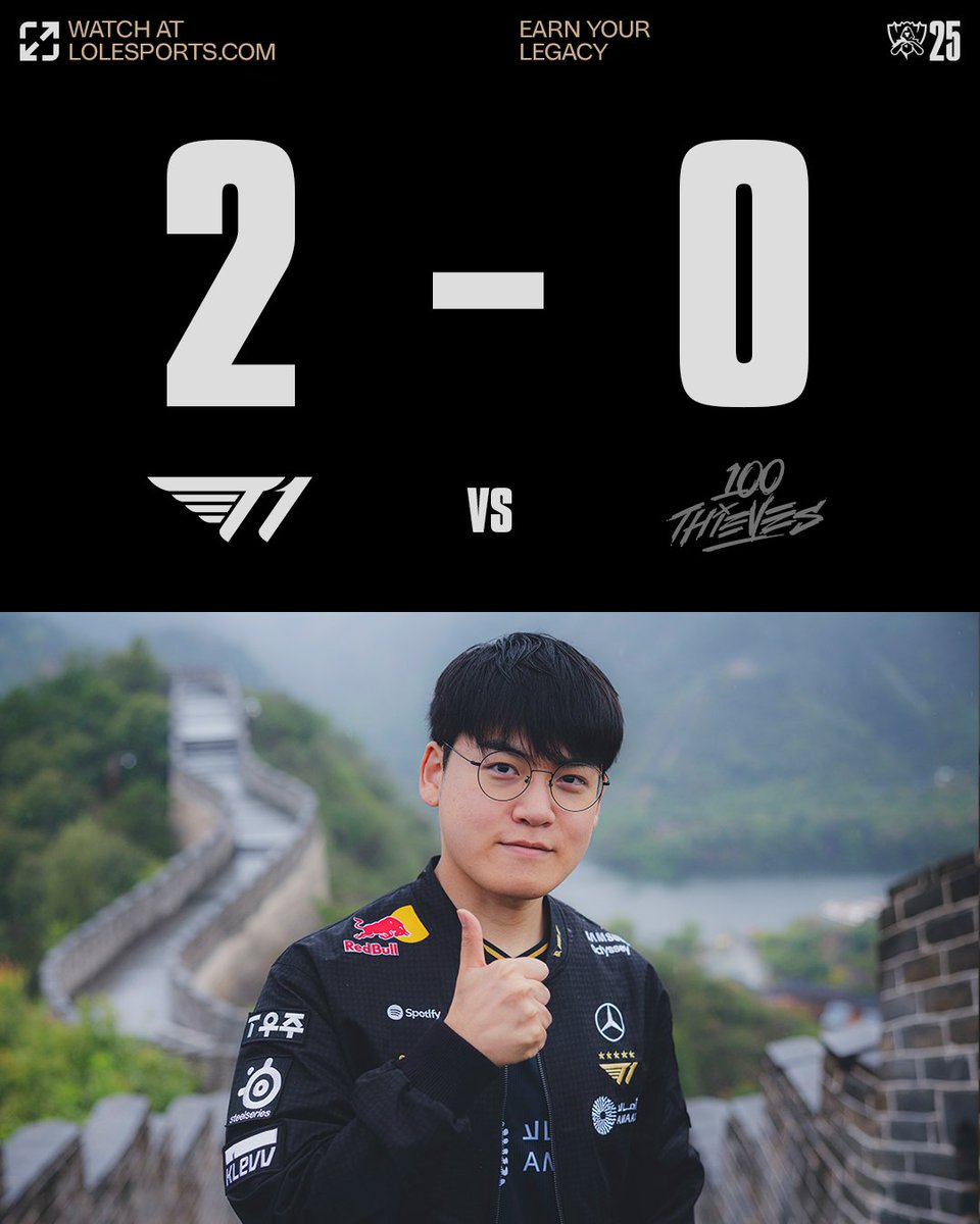 #T1WIN 

<a href="/T1LoL/">T1 LoL</a> take down <a href="/100T_LoL/">100 Thieves League of Legends</a> and move to 2-2!