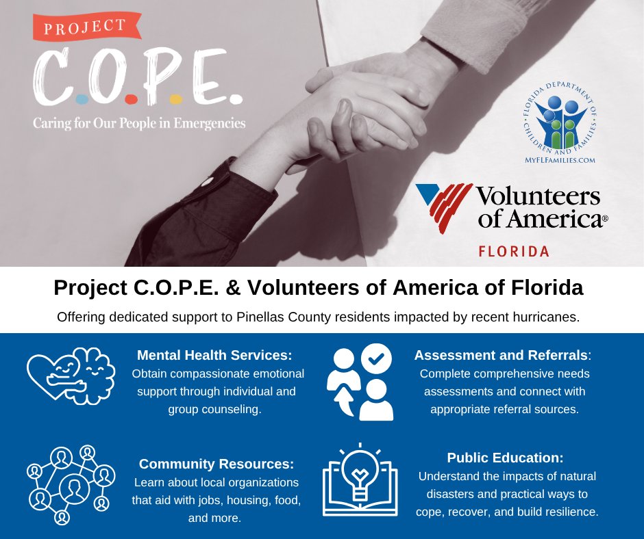 #VOAF is proud to support Pinellas County through Project C.O.P.E., providing resources, counseling and more to those impacted by Hurricane Milton.

Reach out today:

 1-656-777-1573 voaflorida.org/locations/voaf…

#ProjectCOPE #HurricaneMilton #PinellasCounty