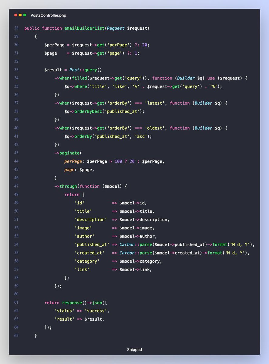 _gchauhan's tweet image. 💡 Laravel tip: Did you know you can transform paginated results without extra loops?
Use the -> through() method right on your query! Perfect for shaping API responses cleanly:
#Laravel #laravelapplicationdevelopment #laravelcommunity #laravelexperts
