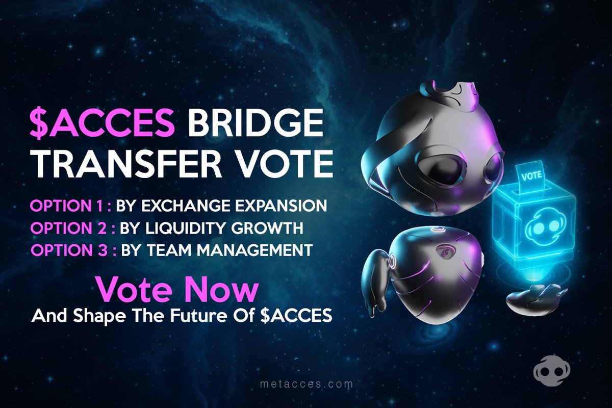 metacces's tweet image. Community Vote is Live!
We’re defining how $ACCES will move from BNB Chain → Metacces Main Network.
Your vote will decide the Bridge Transfer Mechanism that ensures fairness, transparency, and price stability.
Option 1: By Exchange Expansion:
Bridge opens gradually with every…