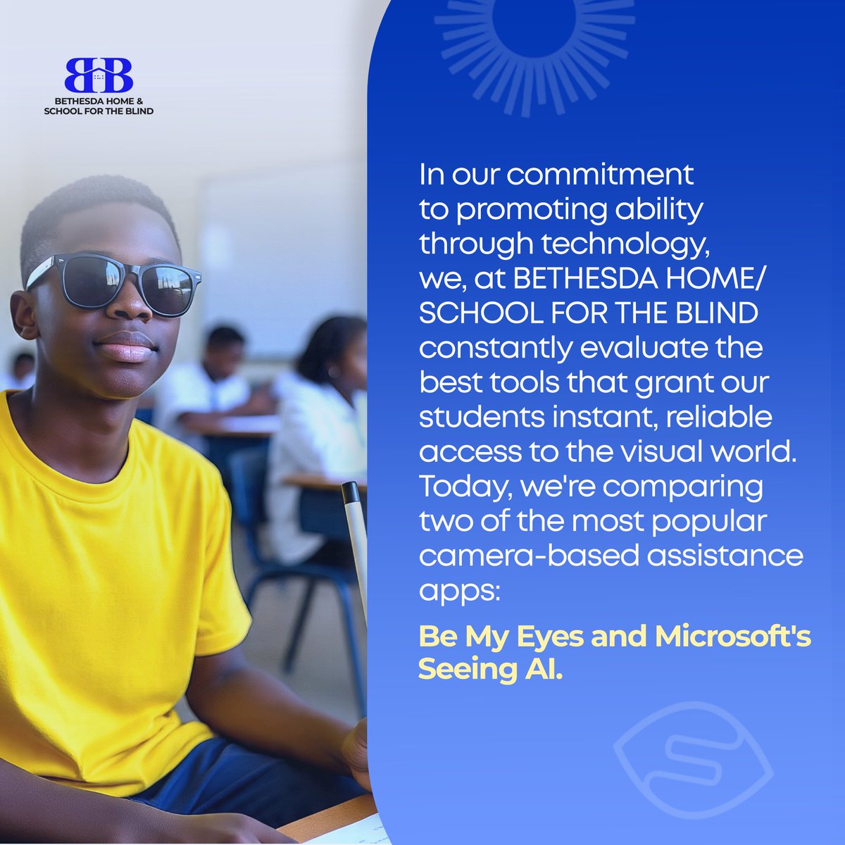 Bethesda_school's tweet photo. Empowering independence through technology! 💡✨ At Bethesda Home &amp; School for the Blind, we’re always exploring the most innovative tools to help our students connect with the world around them. Today, we’re taking a closer look at two powerful camera-based assistance apps — https://t.co/HKceujM2FD