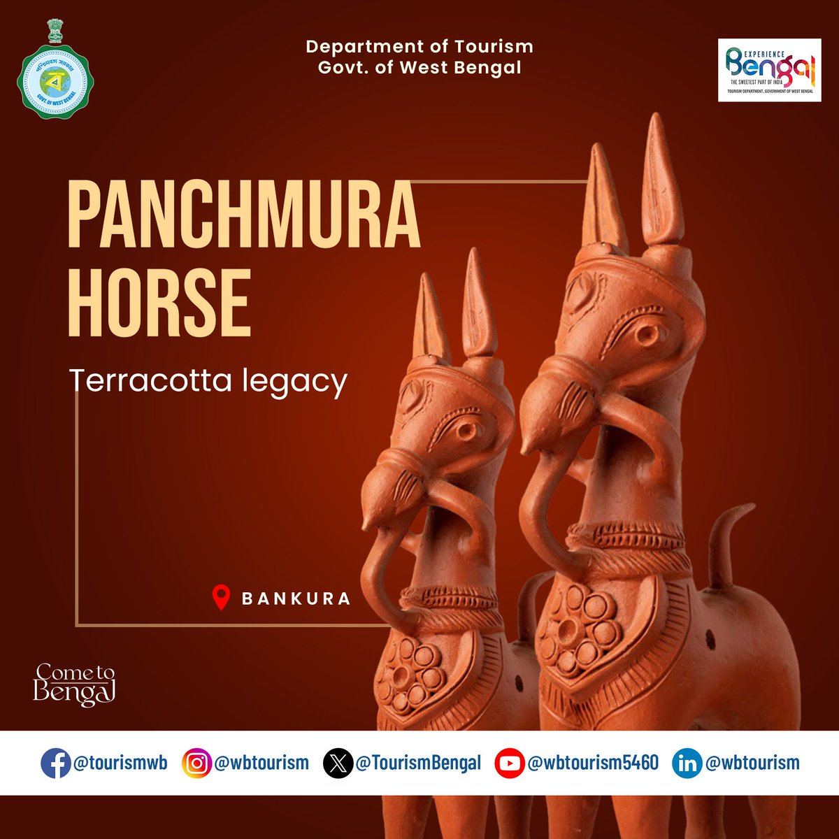 The Panchmura Horse is a terracotta masterpiece from Bankura, West Bengal, celebrated for its elegant form and abstract design. Once central to village rituals, these handcrafted horses now symbolize Indian folk art worldwide, representing Bengal’s rich artisan heritage.
