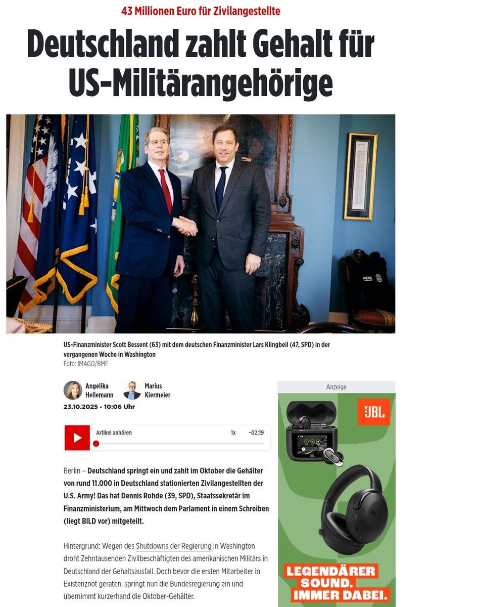 Wir sind nicht mehr besetzt.. Nein Quatsch... Wir bezahlen freiwillig deren Gehälter und stellen  freiwillig unser Land- und Luftraum für das US-Militär seit Kriegsende zur Verfügung. Nein, wir sind kein Selbstbedienungsladen für USA/EU