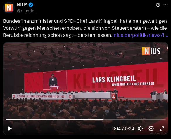 Reichelt hetzt jetzt Menschen "die sich beraten lassen" gegen die SPD auf, weil die sich "gerne beraten lassen" und dafür auch "gerne Geld zahlen" 🤡
Nuis ist wegen Gotthardt nichtmal auf Werbekunden angewiesen, die ihre Anzeigen kündigen würden, bei so einem absurden Nonsens.