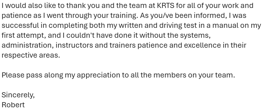Received some great comments from a recent graduate today. Our people do an amazing job!