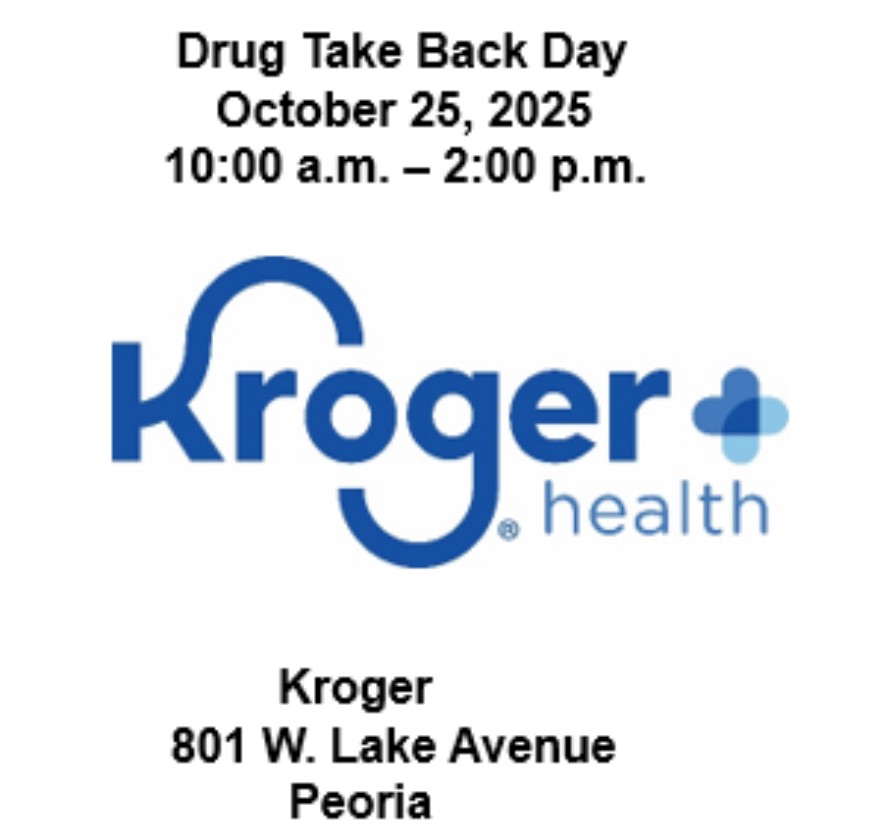 Hey, <a href="/CityofPeoria_IL/">City Of Peoria IL</a>, if you have unused or expired medications, visit this local <a href="/kroger/">Kroger</a> tomorrow as we support #TakeBackDay.