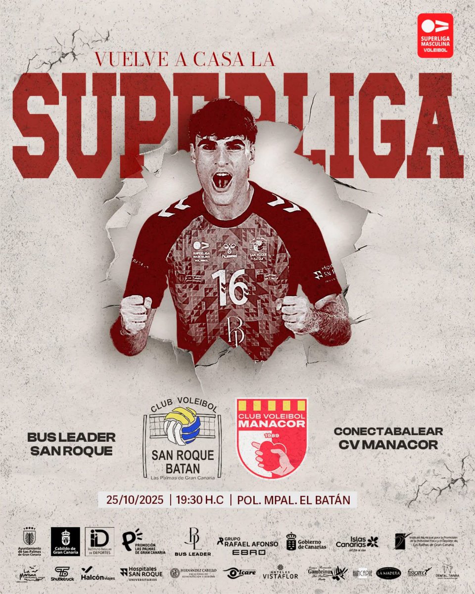voleysanroque's tweet photo. 🏐 ¡Vuelve a casa la Superliga! 💥

Este sábado 25 de octubre a las 19:30h, el Bus Leader San Roque inicia su camino en la Superliga Masculina enfrentándose al Conectabalear Manacor en el Polideportivo Municipal El Batán 🏟️

#EstoEsSanRoque♥️🖤 https://t.co/Bn0K9M9xaA