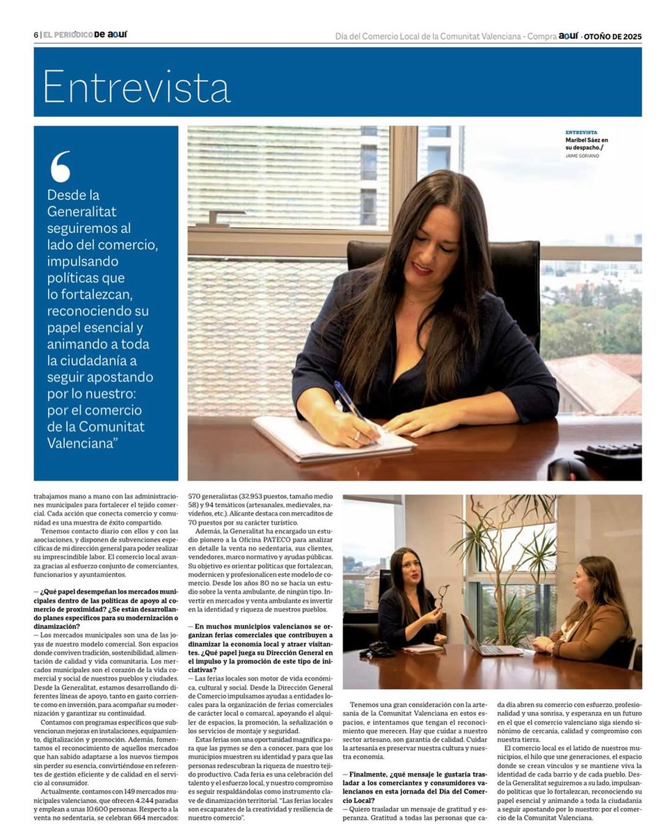 Entrevista a <a href="/maribelsaezm/">Maribel Sáez</a>, Dirª General de Comercio, Artesanía y Consumo de la Comunidad Valenciana, en el especial del Día del Comercio de <a href="/elperiodicoaqui/">El Periódico de Aquí</a>: "El sector está viviendo un cambio profundo, pero está sabiendo adaptarse".