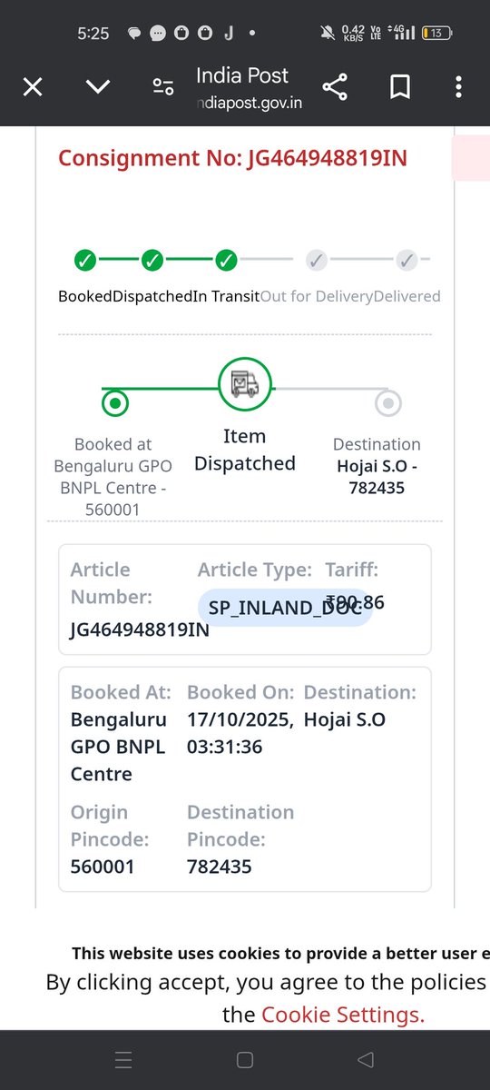 AlomMasaddique's tweet photo. @IndiaPostOffice 
Why has my parcel been stuck in the same place for three days? https://t.co/3bMBOi2vvP