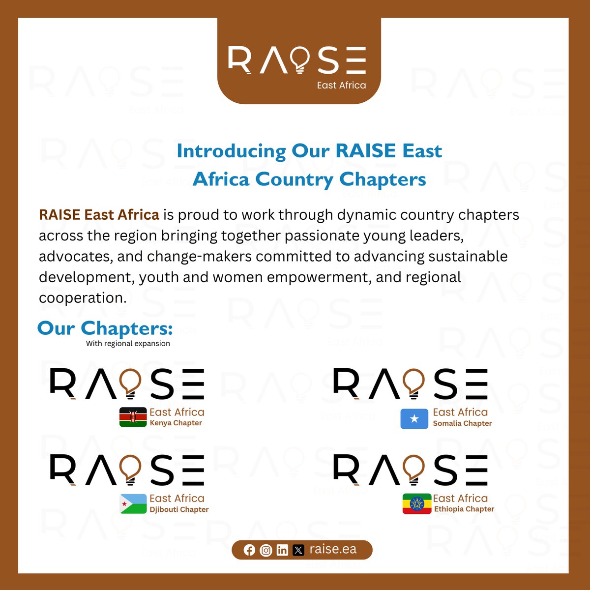 raise_ea's tweet image. If you’re inspired to lead change and would like to establish a RAISE East Africa Chapter in your country, we invite you to express your interest by completing this form: forms.gle/N7YP5wEZSFXABJ…

Together, we are shaping a more inclusive, sustainable, and united East Africa.