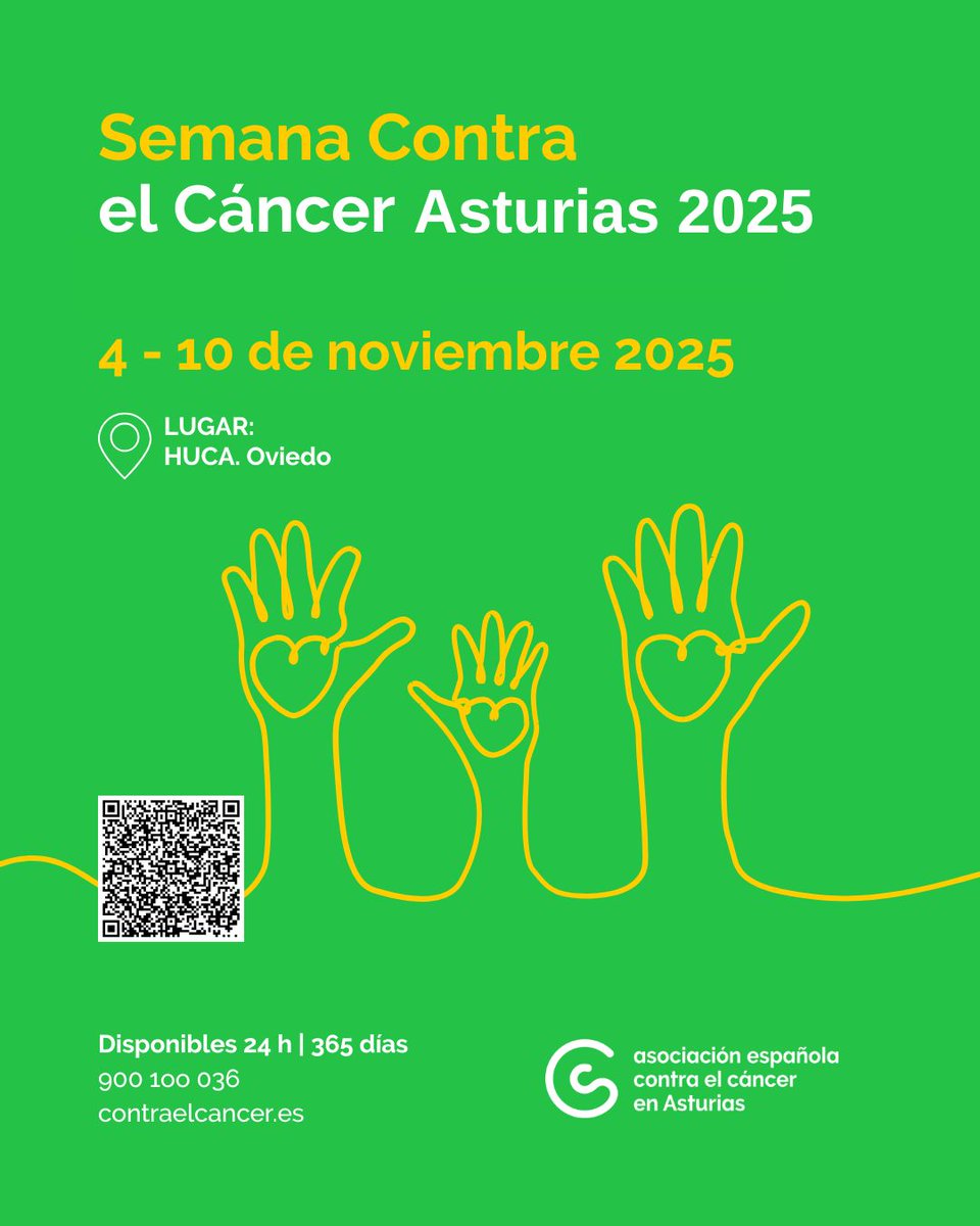 ContraCancerAST's tweet image. Semana Contra el Cáncer Asturias 2025. Se celebrará del 4 al 9 de noviembre. Un espacio para compartir experiencias, emociones y resolver dudas acerca del cáncer. Inscripciones: forms.office.com/pages/response…...
#SemanaContraElCáncerAsturias2025 #ContraElCáncerAsturias #Asturias