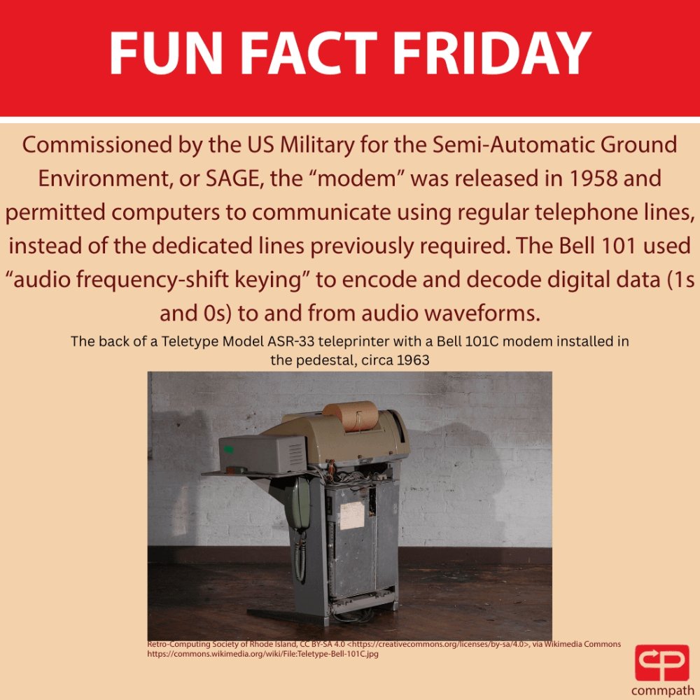 commpathinc's tweet image. The Bell 101 modem (1958), the first mass produced &quot;modulator and demodulator&quot; or &quot;modem&quot;, screamed along at a blazing 110 bits per second. 🔥💾 That’s about one tweet every… minute. 😂 #FunFactFriday #RetroTech #NetworkingHistory