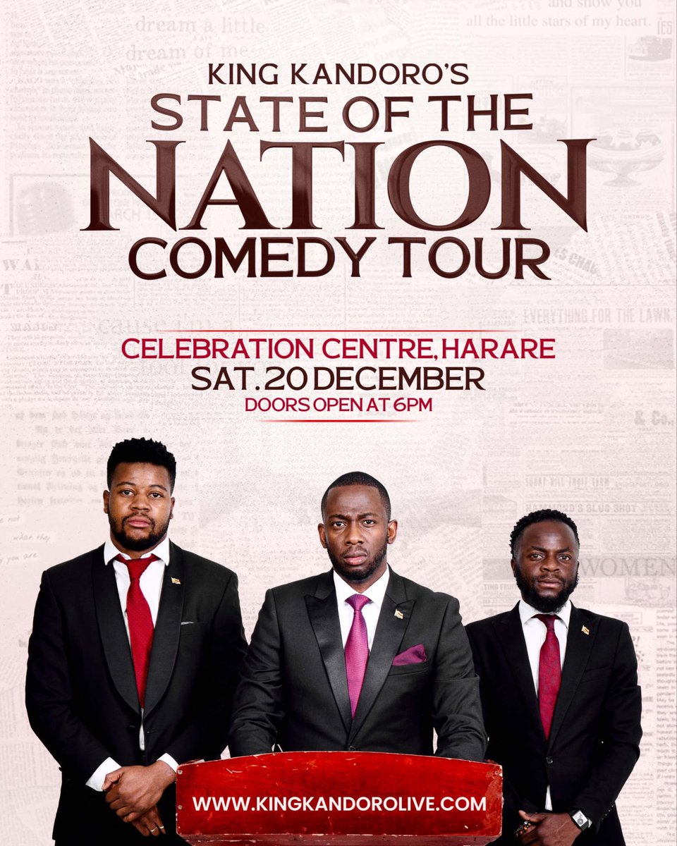 International Kandizzle ✈️ (@kingkandoro) on Twitter photo For the Harare show on the 20th of December, I’ll be joined by my brother from Uganda <a href="/DrHilaryOkello/">Dr Hilary Okello</a> & the Baddie General himself Vafa Naraghi from South Africa!
Grab your ticket on kingkandorolive.com For the Harare show on the 20th of December, I’ll be joined by my brother from Uganda <a href="/DrHilaryOkello/">Dr Hilary Okello</a> & the Baddie General himself Vafa Naraghi from South Africa!
Grab your ticket on kingkandorolive.com