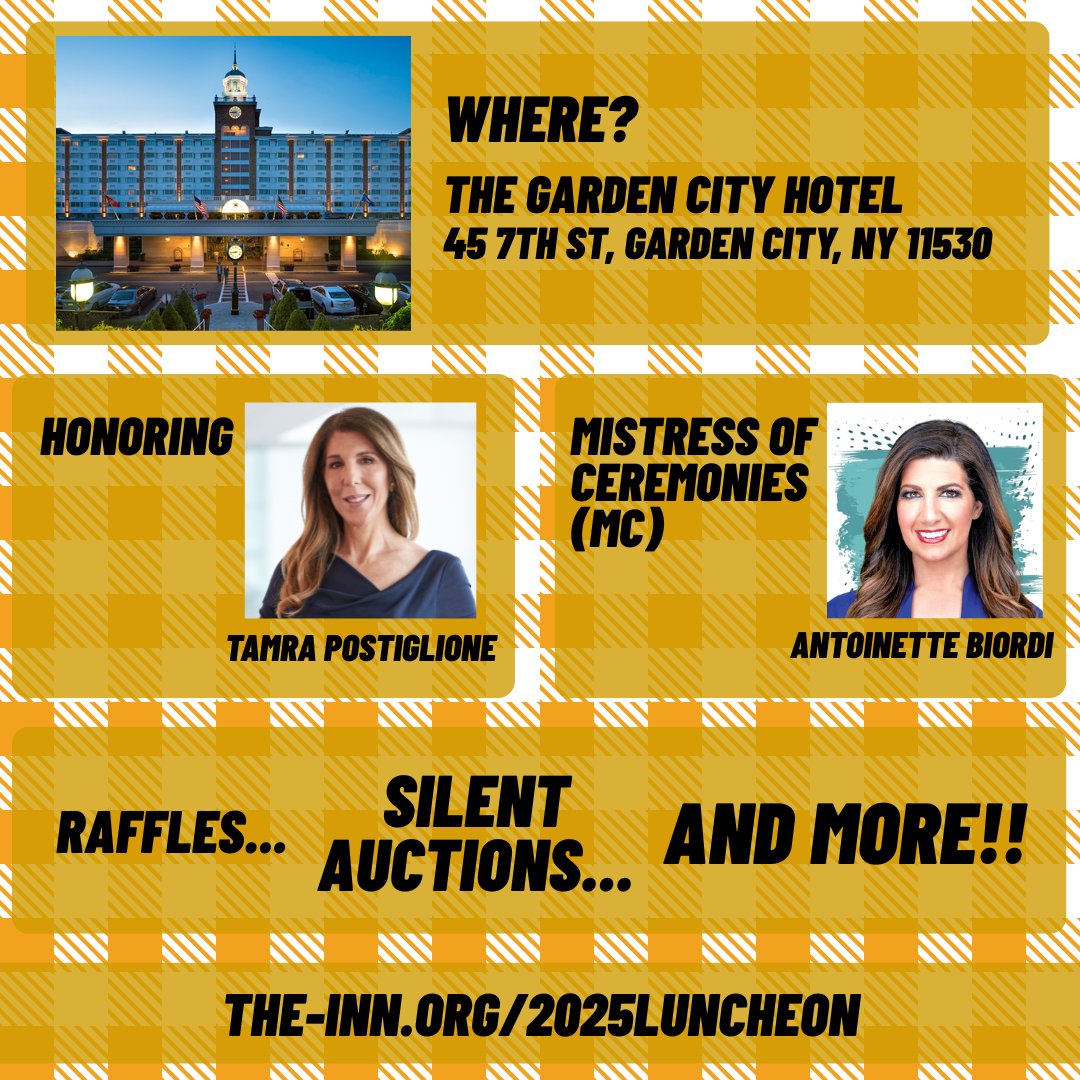 The_INN's tweet image. Today&apos;s the day! The INN Luncheon at The Garden City Hotel, honoring Tamra Postiglione with Antionette as our MC. You can still register on our website the-inn.org/2025luncheon, get them while you can. See you there! #getINNvolved