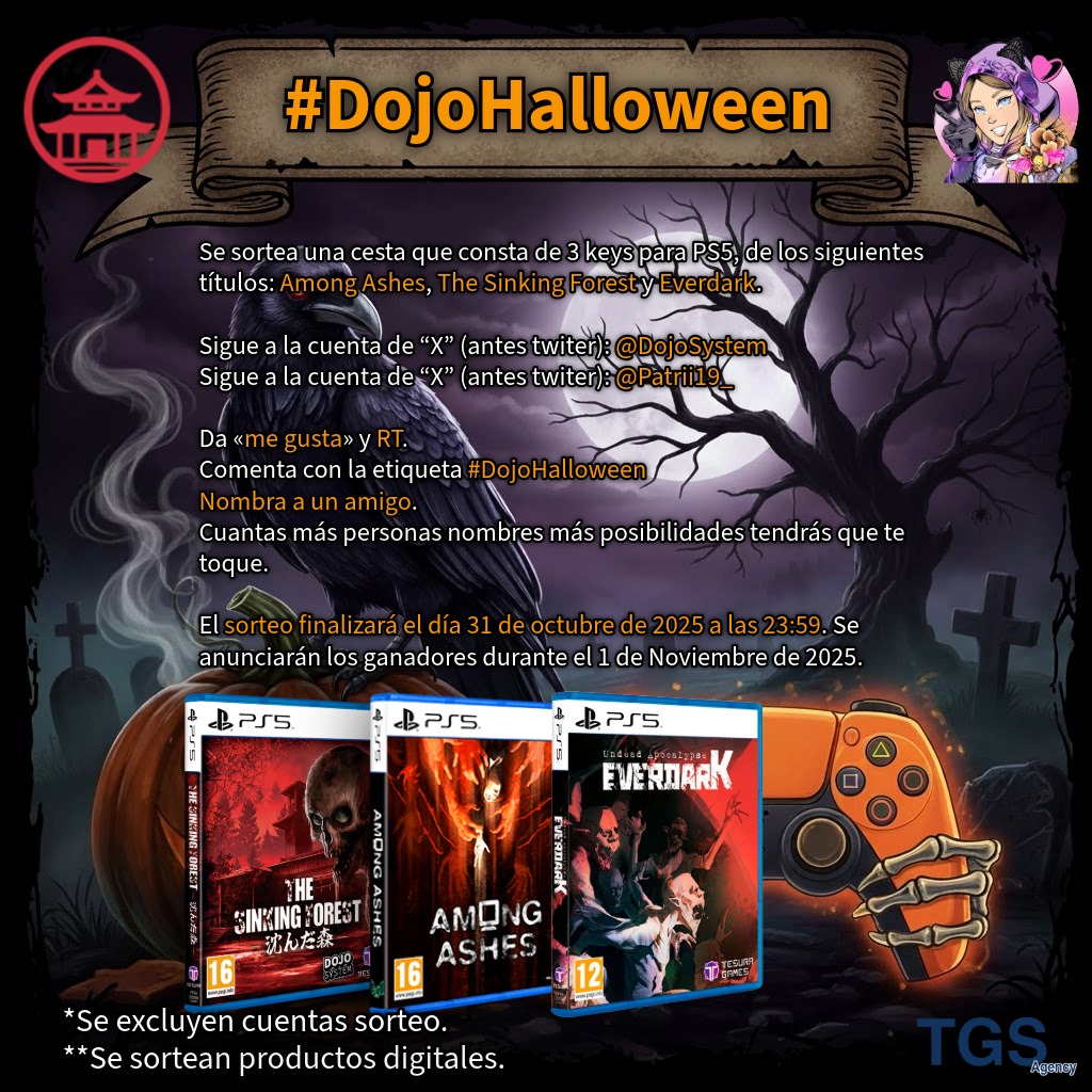 🎃Sorteo 3 keys para PS5 de Among Ashes, The Sinking Forest y Everdark. 🎃

🔸Follow <a href="/DojoSystem/">Dojo System-EVERDARK WISHLIST🩸</a> y <a href="/Patrii19_/">Patrii19</a> 
🔸Me Gusta y RT
🔸Comenta con #DojoHalloween y nombre un amigo (cuantos más amigos nombres más posibilidades).

⌛️Finaliza el 31 Octubre a las 23:59