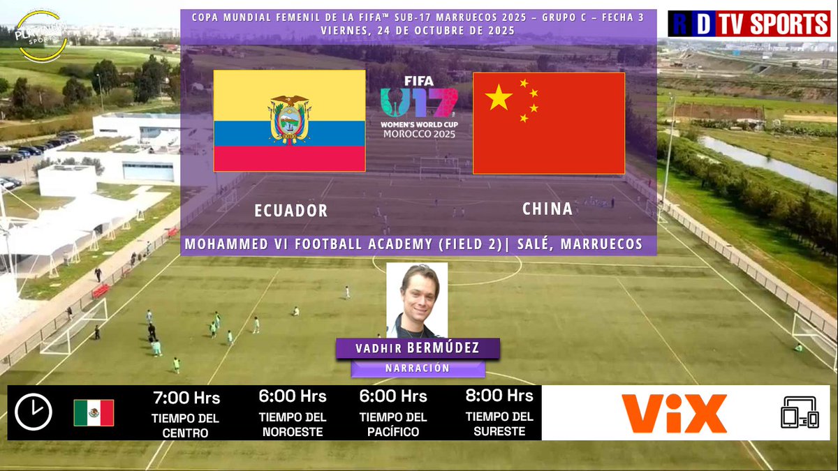 ramonovic09's tweet image. 🇲🇦 #U17WWC 2025 #Fecha3 | 🇪🇨 #Ecuador 🆚 #China 🇨🇳

🗓️ Hoy
🇲🇽⏰ 7:00 Hrs TC, 6:00 Hrs TP
📱💻 @VIX
🎤 @VadhirBermudez

🤳 #EllasEnTUDN #EllasenViX  #ECUCHN