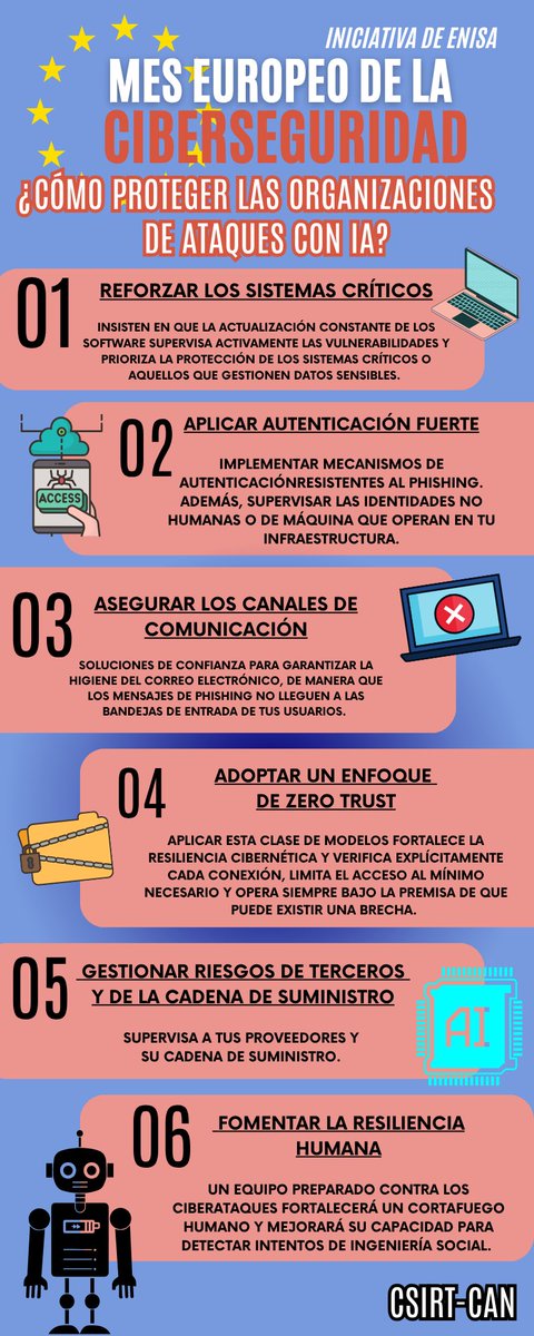 La IA es considerada como la mayor revolución tecnológica. Este mes de octubre CSIRT-CAN se une a la iniciativa de @ENISA para celebrar el mes de la Ciberseguridad en Europa.
¿Cómo afectará la inminente llegada de la IA a la ciberseguridad? #IA #Ciberseguridad