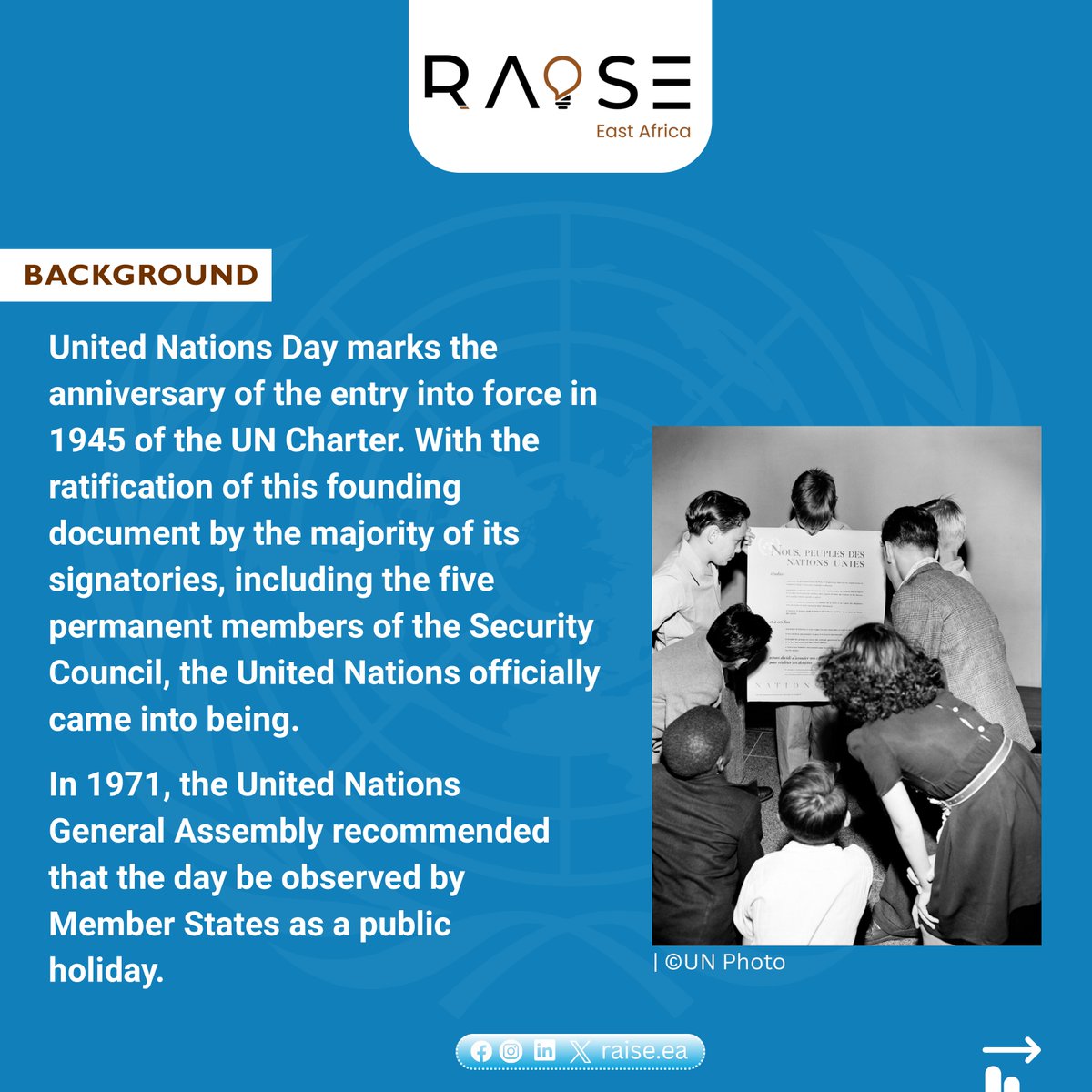 raise_ea's tweet image. RAISE East Africa joins the world in celebrating the 80th anniversary of the United Nations (UN Day 2025), a milestone honoring eight decades of global cooperation in advancing peace, sustainable development, and human rights.

Happy United Nations Day 2025.
@UNYouthAffairs @UN