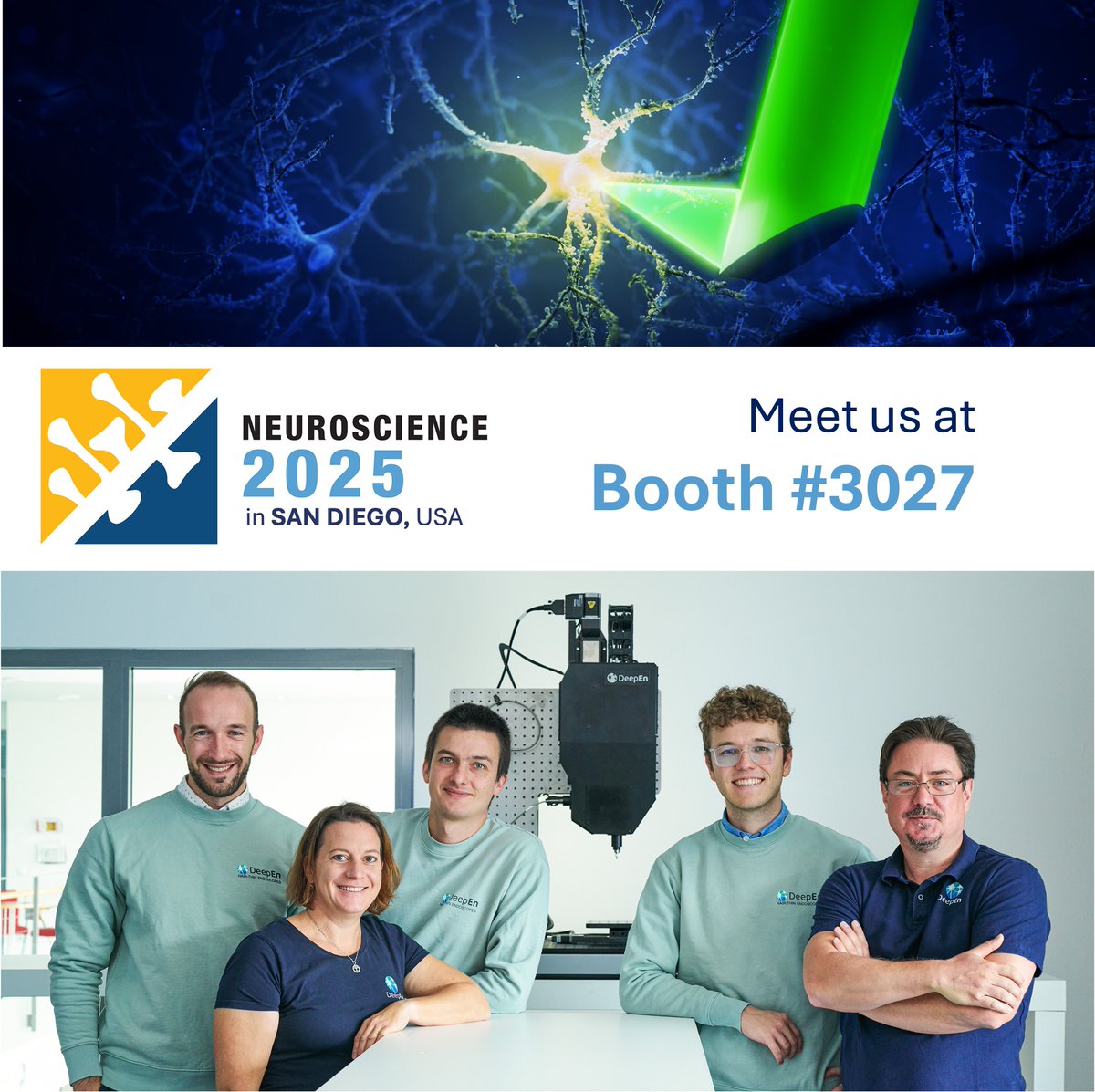 DeepEn_imaging's tweet image. 🚀 DeepEn is exhibiting at #SfN2025 in San Diego!🌴
- showcasing our latest innovation for in-vivo imaging in animal models. 🧠
🔬 See live demonstration at our booth # 3027 and 
connect with our scientists and engineers!
#Neuroscience2025 #SfN2025 #Neurotech #BrainImaging