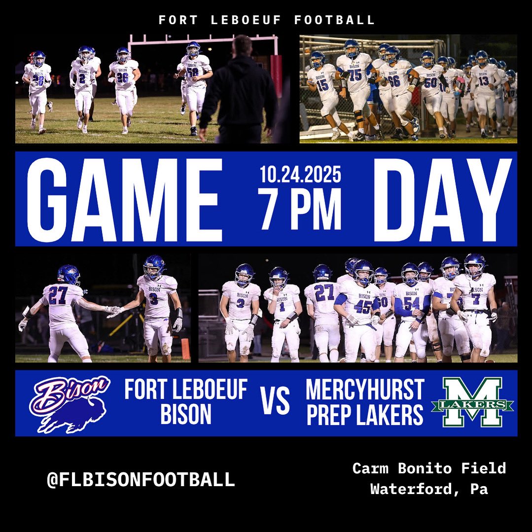 ITS GAMEDAY! Tonight your Fort LeBoeuf Bison take on the Mercyhurst Prep Lakers. It’s a battle of region champs in Waterford and we hope to see you there! Dress warm and LETS GO BISON!! 🦬 💪