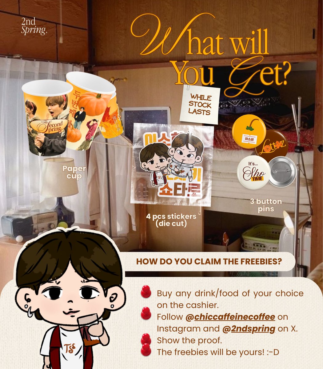 2ndspring's tweet image. The Second Spring warmly presents:
Bloom On The Go! ☕️🍂

SOHEE &amp;amp; SHOTARO Birthday Grab &amp;amp; Go Event

📍 Chic Caffeine Coffee, Jakarta Selatan
📅 21, 22, 24, 25 November 2025

Come thru and take a little sweetness with you!