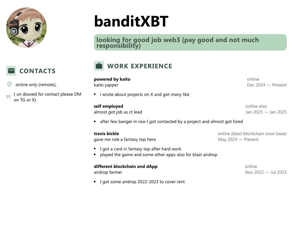 LoshmiOnChain's tweet image. in case you need an example of a good CV
check this one out:
always good to have a professional CV when looking for a job in crypto