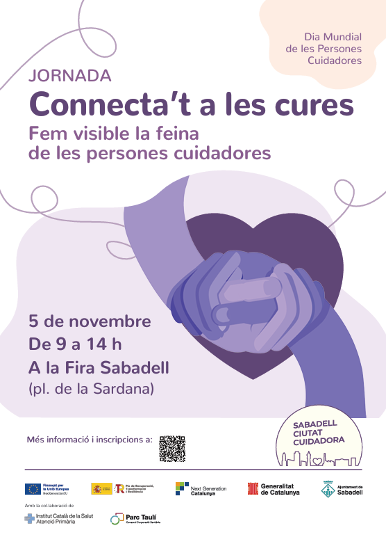 Connecta’t a les cures!
El 5 de novembre, de 9 a 14 h, a la Fira Sabadell, celebrem el Dia Mundial de les Persones Cuidadores.
Taules rodones, tallers d’autocura i esmorzar per compartir experiències.
👉 Inscripcions: forms.gle/T49VrHbhLdZ6XQ…