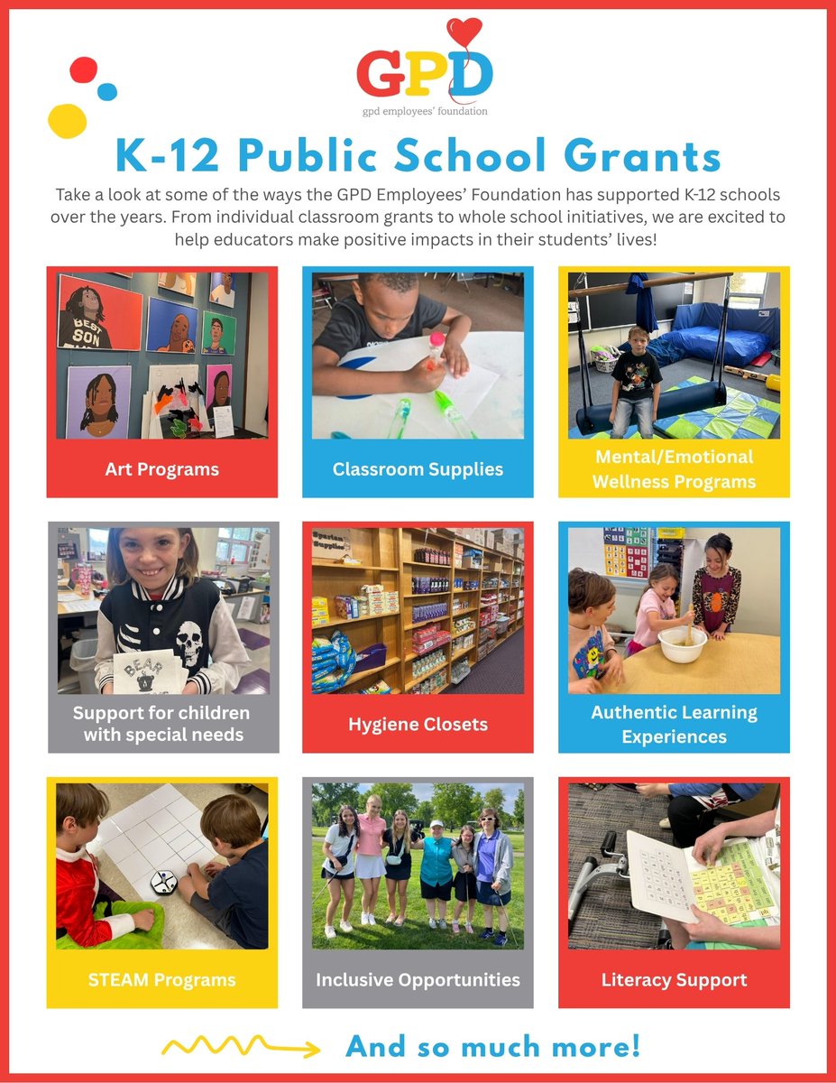 gpd_foundation's tweet photo. Our Foundation is now accepting grant applications for K-12 grants through January 14!

1. Visit https://t.co/cYXA9zL5yZ

2. Click "Apply Now"

3. Take our quick pre-qual quiz to see if you're eligible

4. Tell us all about your idea in your application! https://t.co/2URGMxyFUJ