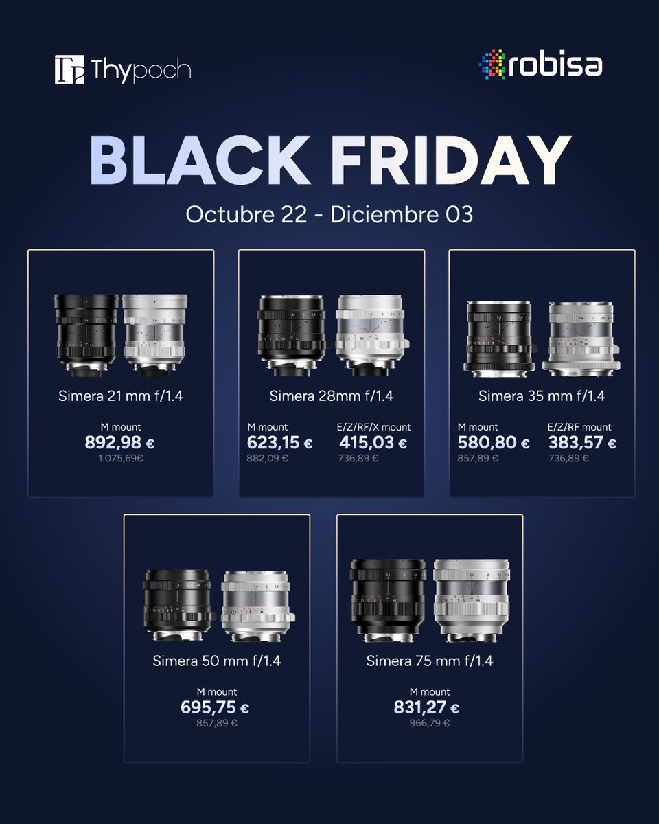 BLACK FRIDAY | THYPOCH
Hasta 33% de descuento en nuestros productos del 22 de octubre al 3 de diciembre.
Disponible en nuestra tienda oficial 👉robisa.es/shop/

#thypoch #blackfriday #blackfriday2025 #ofertas #filmmakers #cinematografía
