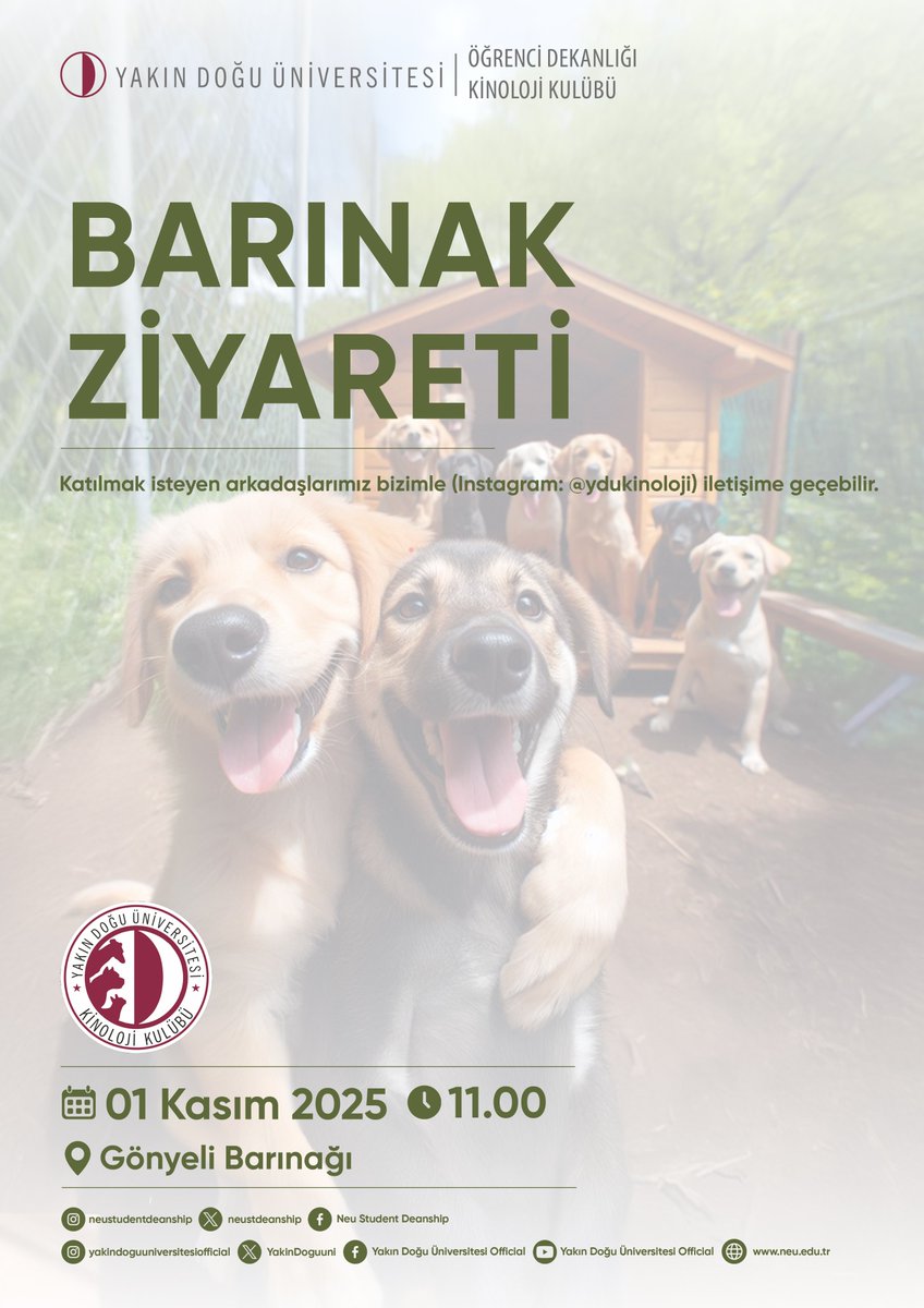 neusdtdeanship's tweet photo. BARINAK ZİYARETİ!

Katılmak isteyen arkadaşlar bizimle (@ydukinoloji ) iletişime geçebilir.

📅1 Kasım 2025
⏰11.00
📍Gönyeli Barınağı

#yakindoguüniversitesi #neareastuniversity #neu #ydu #kıbrıs #cyprus #barınakziyareti #öğrencidekanlığı #studentdeanship https://t.co/3aCfpc3tye