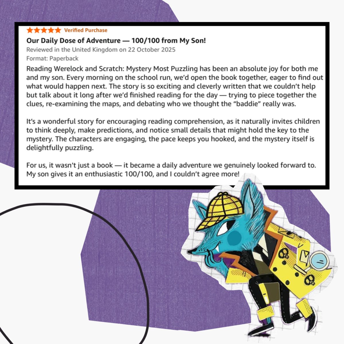 writes_kate's tweet photo. “A daily adventure”, “an absolute joy”, “Superb!”, “an enthusiastic 100/100”.

What brilliant reviews for Werelock &amp; Scratch Mystery Most Puzzling by me &amp; @binnytalib!  

Currently on sale for Halloween at Amazon, find out more and join the fun today: https://t.co/Nvf0V8ZDyO https://t.co/yLjUw6N2xy
