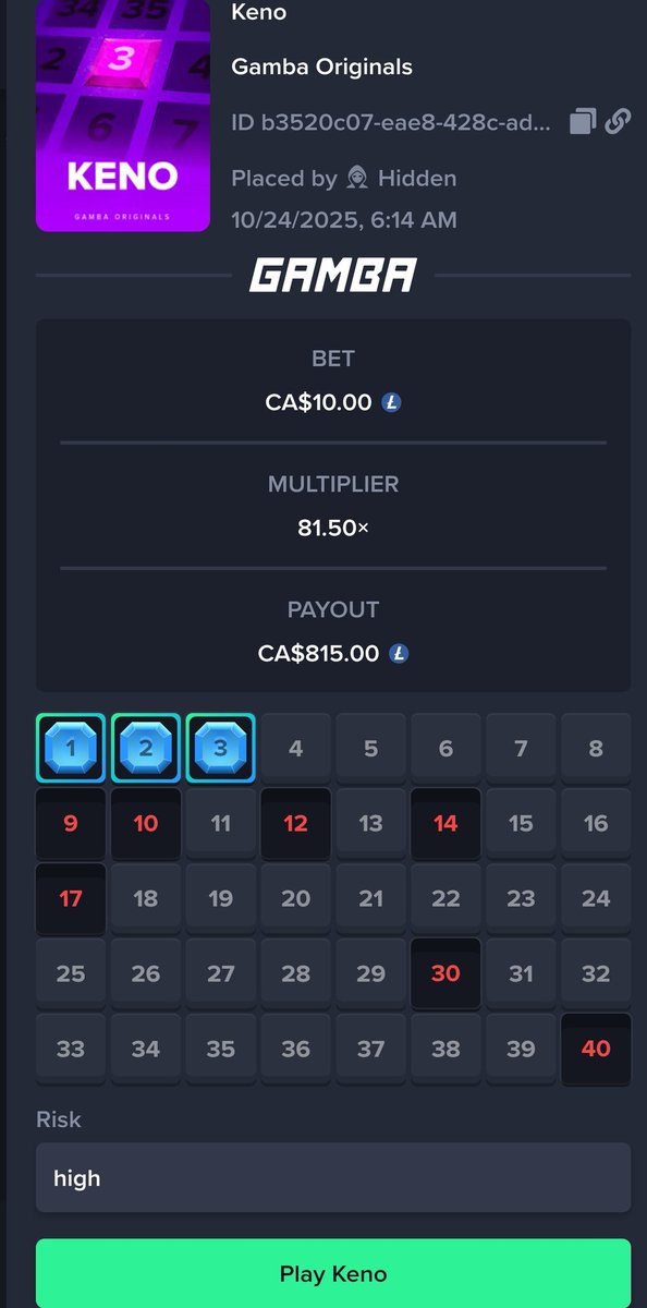 EagleBetsCasino's tweet image. GM Gang!! 🌄 We are so back!💰

Starting strong with profit on @gamba Keno! Paying giveaway winners today, you still can enter on my last tweet!! 💸🎁

#Casino #Gamba #Keno #Money #Giveaway