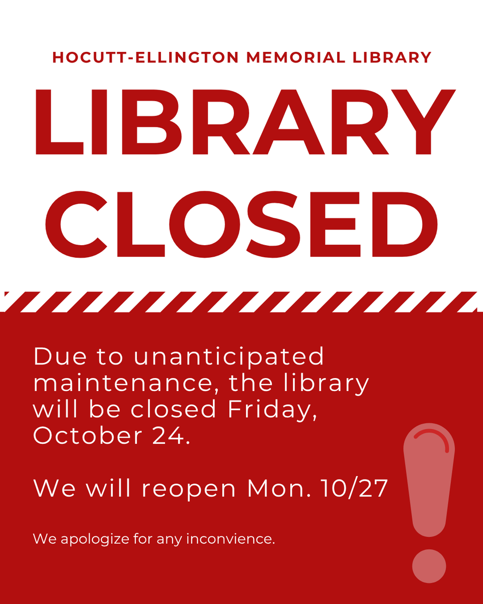 Alert: The library will be closed today, October 24 for maintenance. We will reopen at 9am on Monday, October 27.

We apologize for any inconvenience.