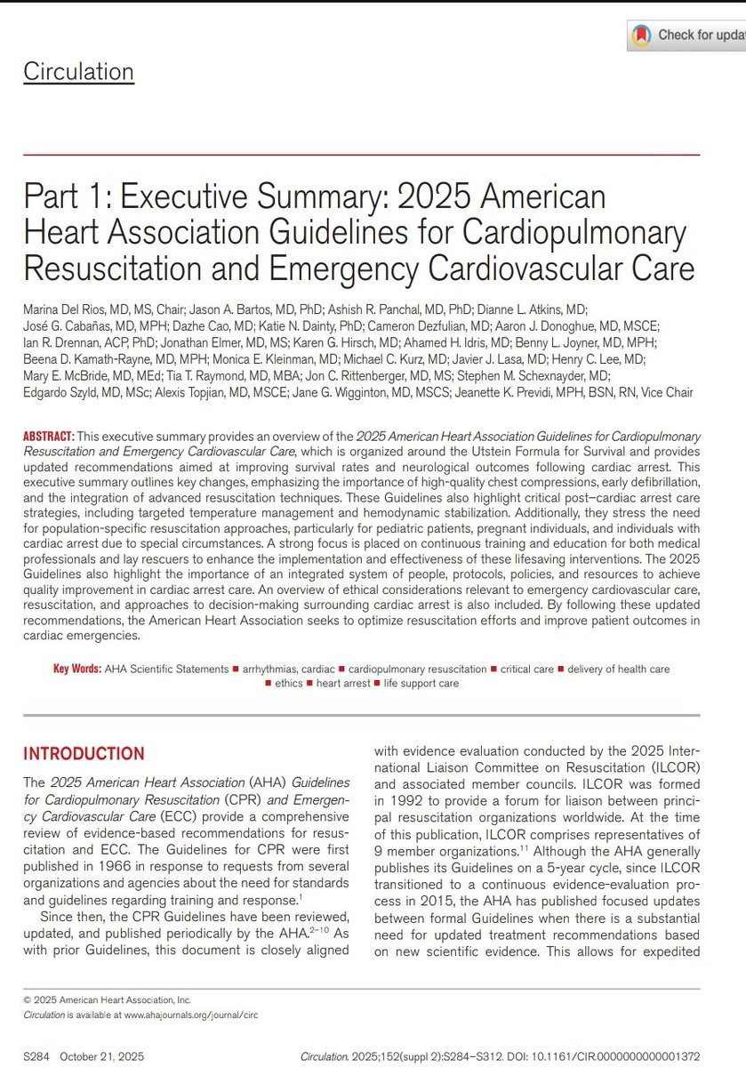 SOMELaguna's tweet photo. 💎Guías AHA para el Manejo del Paro Cardio - Respiratorio y Cuidado de Emergencias Cardiovasculares 🫀

🔰📚American Heart Association 2025

DOI: 10.1161/CIR.0000000000001372

Enlace a Artículo Completo 👇🏼✅🆓https://t.co/rPEDXf65lm https://t.co/sZHF3ZwoIl