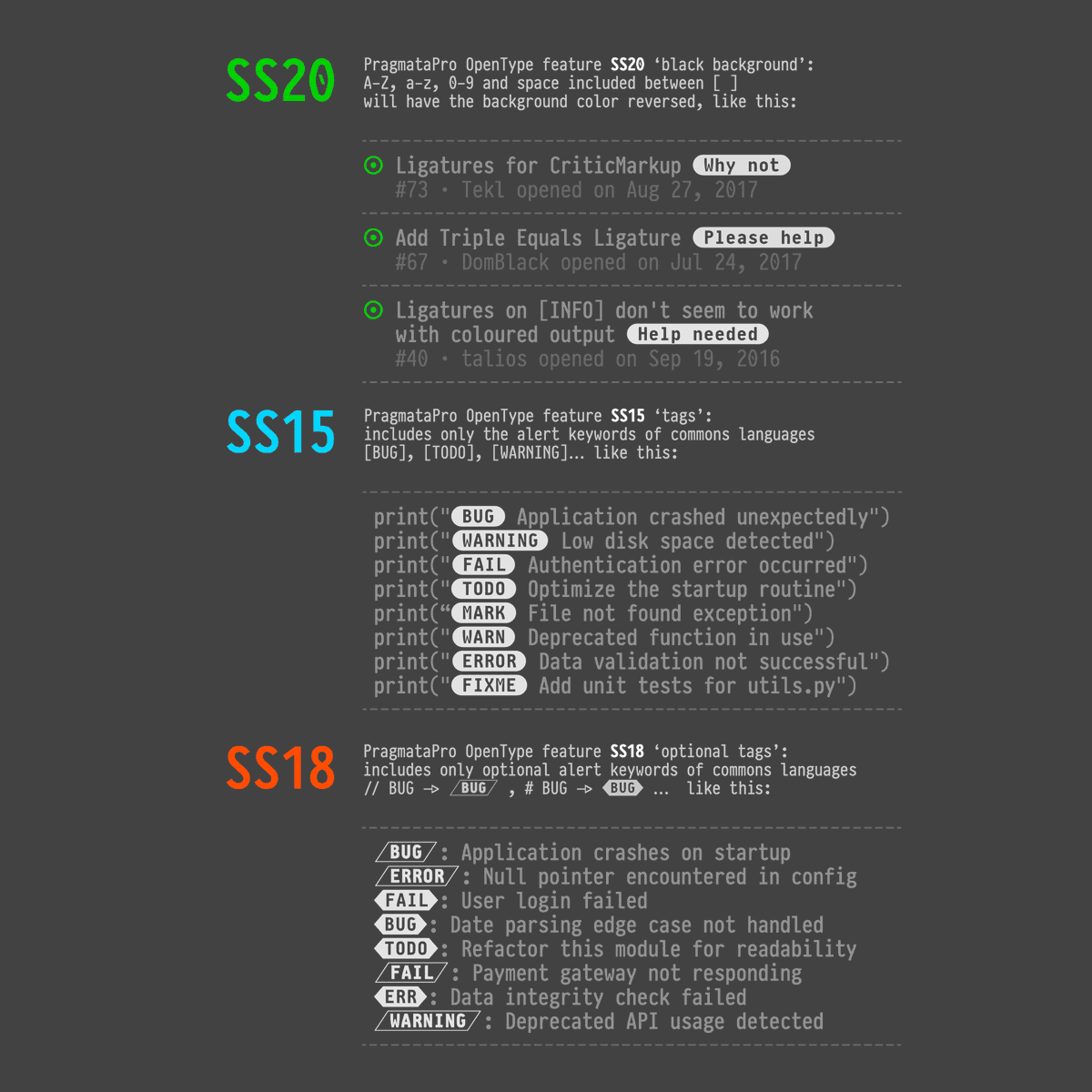 Redefined the highlighted section of code using three OpenType Stylistic Sets in #PragmataPro 0.903.
#codingimproved

Download it → fsd.it/my-account/dow…