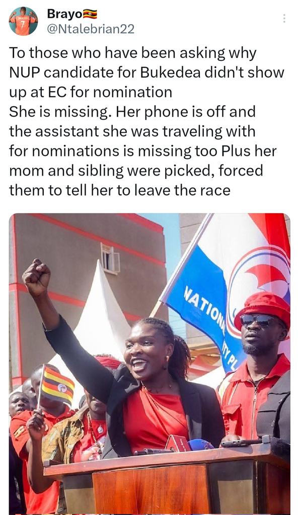 Mr. Byabakama, We demand immediate action in #Bukedea/Teso: reopen <a href="/UgandaEC/">The Electoral Commission - Uganda</a> offices, restore a fair NOMINATION window, and reverse abuses that let <a href="/AnitahAmong/">Anita Annet Among</a> boast “UNOPPOSED.” Three <a href="/NUP_Ug/">National Unity Platform</a> <a href="/HEBobiwine/">BOBI WINE</a>'s candidates were blocked from nomination after being erased from the