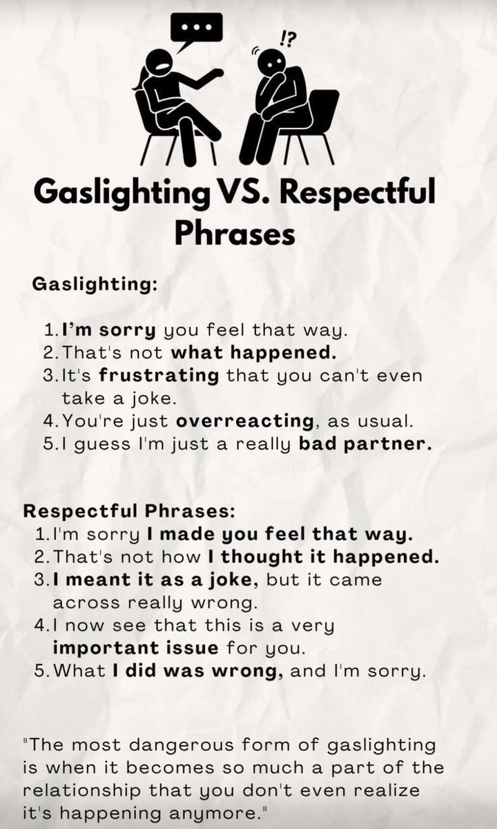seductionsage's tweet photo. Gaslighting VS. Respectful Phrases https://t.co/JSctP6UQfJ
