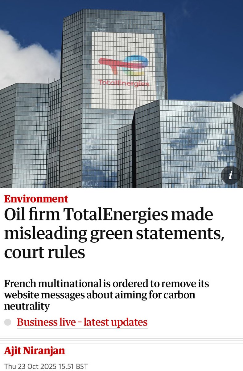 ClimateDad77's tweet image. A win is a win.
But TotalEnergies has known it’s causing climate change for 50 years. It’s deliberately pushed misinformation to delay action & max out profits while accelerating us toward collapse & billions of deaths.
So why the fuck is this corporation even allowed to exist?