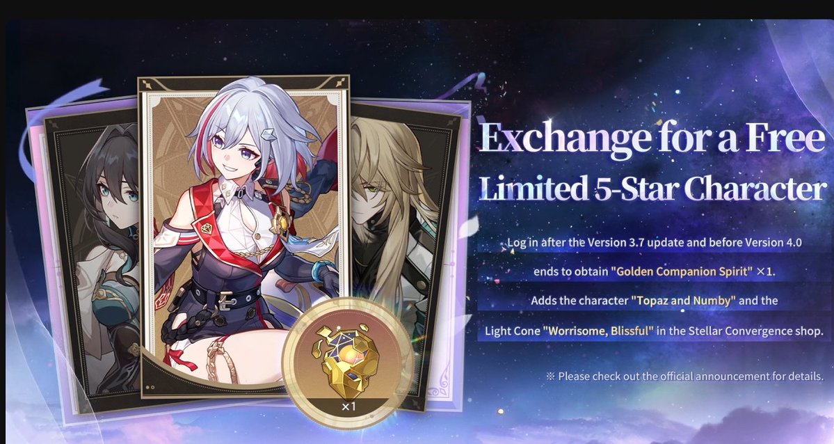mrpokke's tweet image. HSR 3.7 Summary
- CYRENE, lasts for 6 weeks
- 1x free gold token + event lc
- topaz + LC added
- RMC upgrade
- tb + cyrene skin
- new endgame
- +15 relic event
- skip tickets + QOL
- tribbie hya cast first rerun
- phainon cat mydei 2nd
- new planar
- 20k spending event
- cat pvp