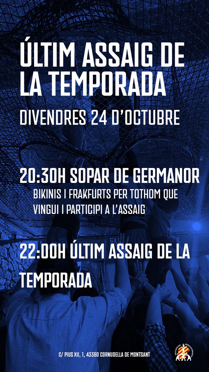 brivalls's tweet photo. Avui posem punt i fina a la temporada amb l’últim assaig. Sopar de frankfurt i bikinis a les 20:30h i a les 22:00h assaig general per fer unes quantes proves i pilars. Ens veiem després al local! 

#castells #priorat https://t.co/dx7BA5DdP1