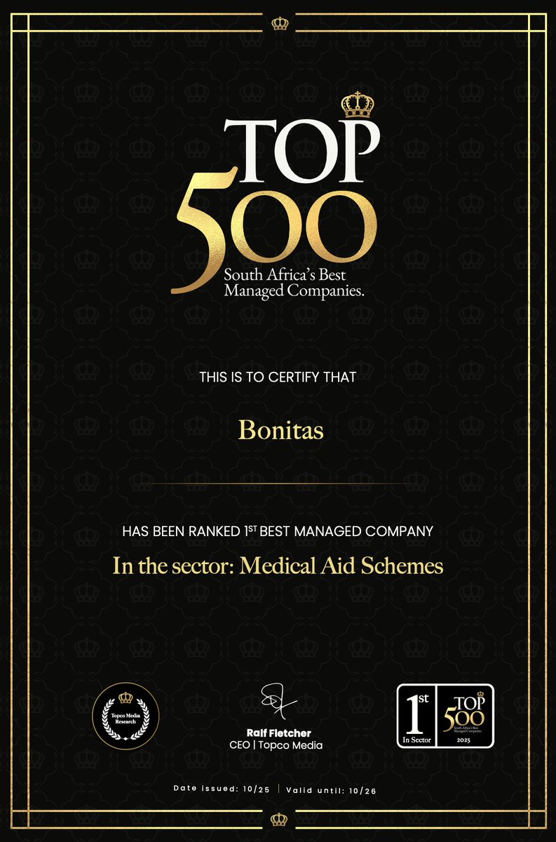 <a href="/BonitasMedical/">Bonitas Medical Fund</a> is the Best Managed Company in the Medical Aid Schemes sector! 🥇🤩

Congratulations to the entire Bonitas organisation on this incredible achievement!🏆
Brought to you by <a href="/Topco_Media/">Topco Media</a>!

#Bonitas #MedicalAidSchemes #Top500 #Publication #TopcoMedia #SouthAfrica