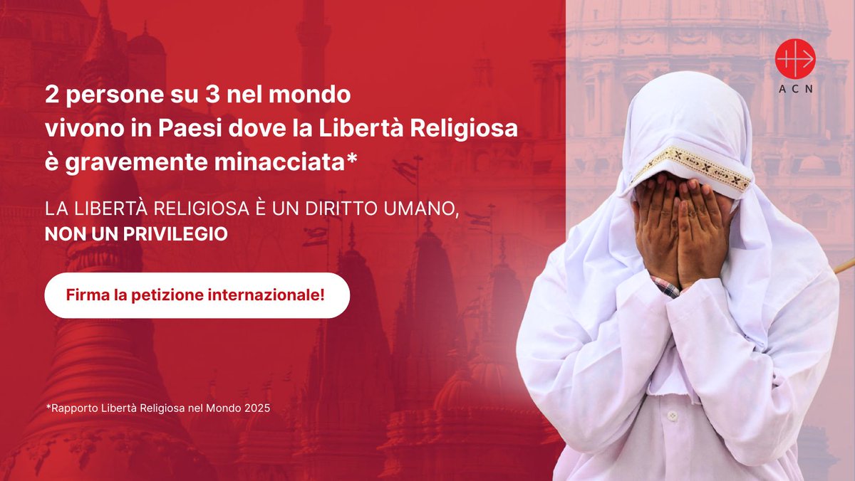 acs_italia's tweet image. Difendi la #LibertàReligiosa!

Oggi 5,4 miliardi di persone subiscono discriminazioni e persecuzioni solo per ciò in cui credono.

✍️ Firma la petizione e chiedi ai leader mondiali di proteggere questo diritto fondamentale 👉 dev.acninternational.org/it/petizione/