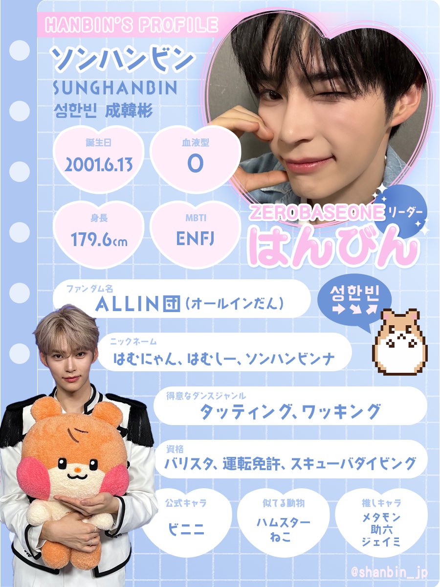 🐹ZB1 ソンハンビン プロフィール🐱 #Mステ を見て、ゼベワンの