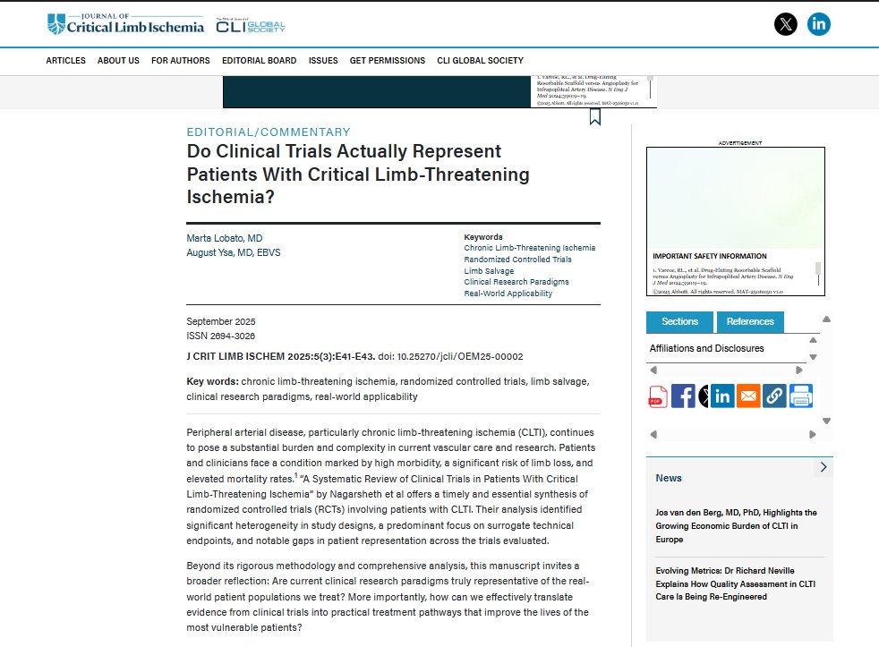 CLIjournal's tweet image. Do Clinical Trials Actually Represent Patients With Critical Limb-Threatening Ischemia?

How can we effectively translate evidence from clinical trials into practical treatment pathways that improve the lives of the most vulnerable patients?

hubs.ly/Q03Pmgkw0