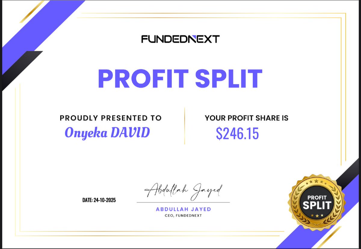 I never believed one day I could pass a prop firm.. 
imagine I gave up on this journey 😂🤦
My first payout from FundedNext $5k account, Small but honest 🥹🥰 

Thanks to my mentor also <a href="/Starr_gael/">Starr🌟</a> for always encouraging me 🙏

Didn’t even get to 24hrs and I received my payout..